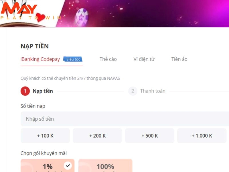 Hướng dẫn nạp tiền vào ví bằng ngân hàng trực tuyến