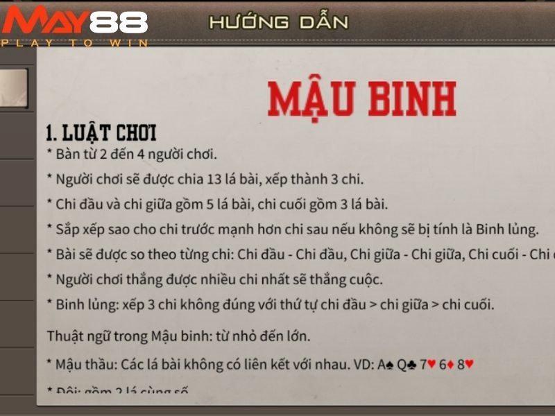 Hướng dẫn cách chơi Mậu Binh May88 luôn thắng từ kinh nghiệm thực tế 